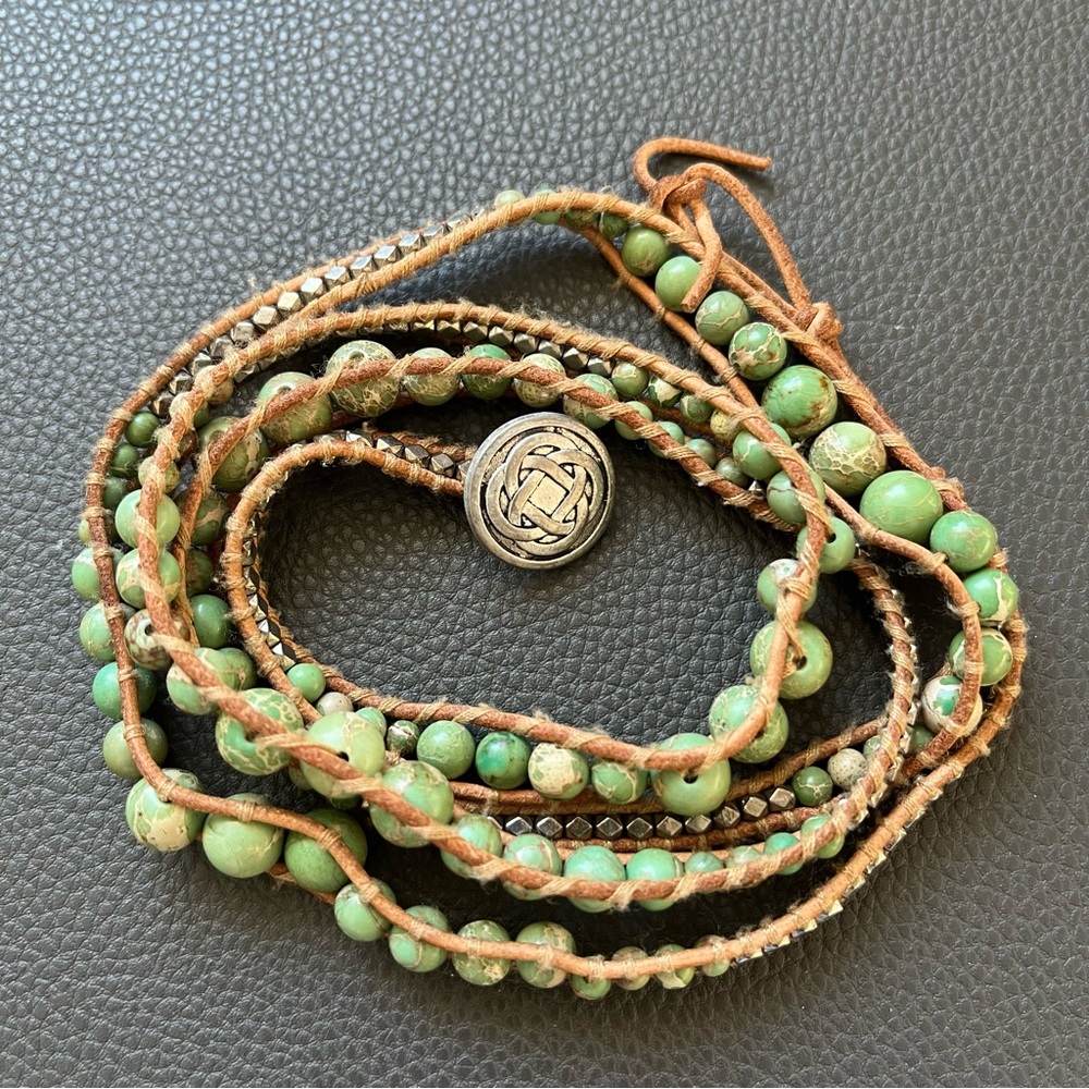 Green and Brown Beaded Wrap Bracelet